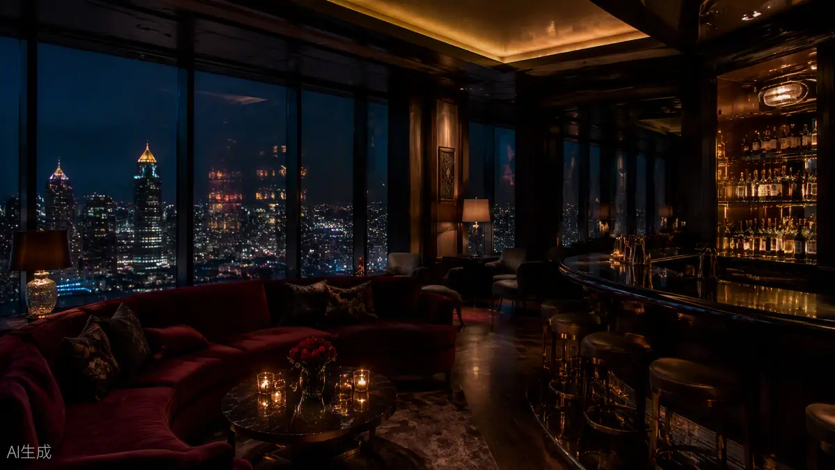 A private penthouse lounge over city lights